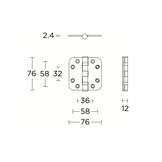 Basics csapágyas ajtózsanér (76x76 kerekített)